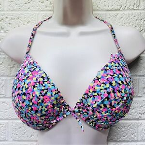 VICTORIAS SECRET Fabulous Push Up Bikini Swim Top Sz 36DD Colorful Confetti •EX‼
